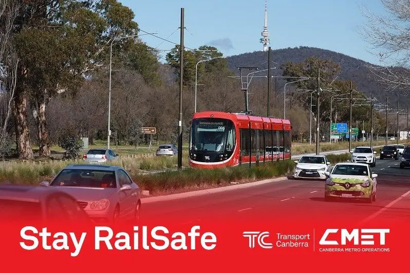 Cars driving next to a light rail