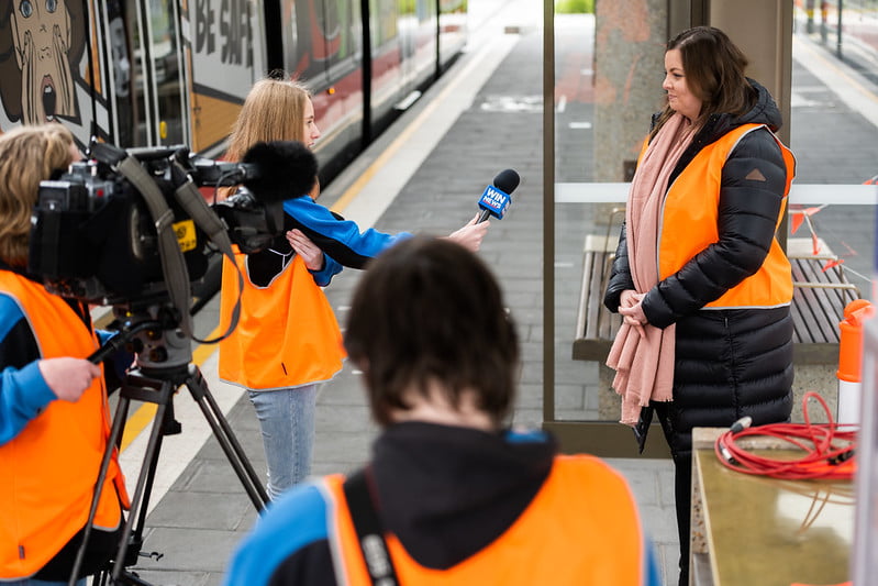 Gungahlin students interview a journalist at the emergency exercise